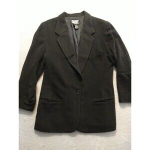 DKNY Blazer Women's 12 Wool Blend Black Button Jacket Donna Karan New York